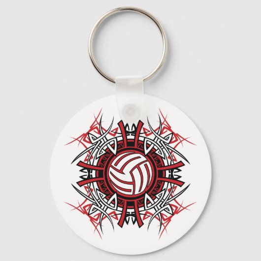 Tribal Volleybal Mandala Rode en Zwarte Sport Sleutelhanger (Voorkant)