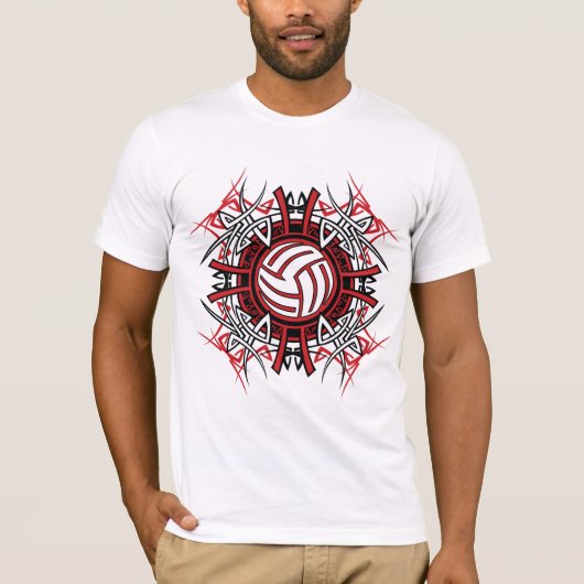 Tribal Volleybal Mandala Rode en Zwarte Sport T-shirt (Voorkant)
