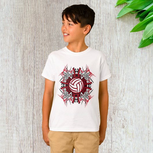 Tribal Volleybal Mandala Rode en Zwarte Sport T-shirt