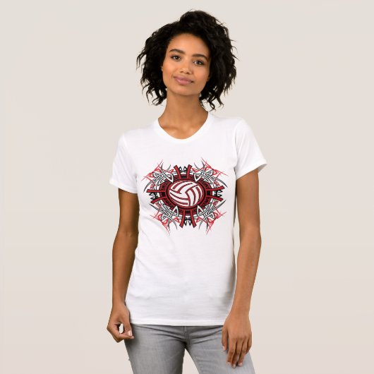 Tribal Volleybal Mandala Rode en Zwarte Sport T-shirt (Voorkant volledig)