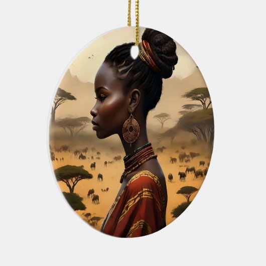 Tribal vrouw kijken over haar Afrikaanse landschap Keramisch Ornament (Rechts)