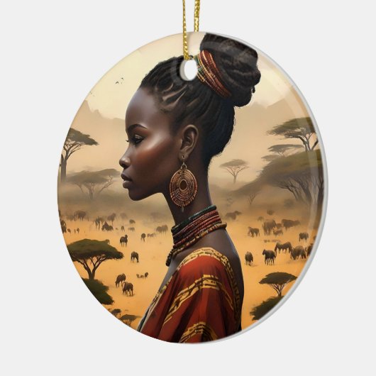 Tribal vrouw kijken over haar Afrikaanse landschap Keramisch Ornament (Links)