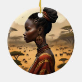 Tribal vrouw kijken over haar Afrikaanse landschap Keramisch Ornament (Achterkant)