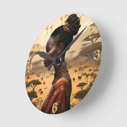 Tribal vrouw kijken over haar Afrikaanse landschap Ronde Klok (Hoek)