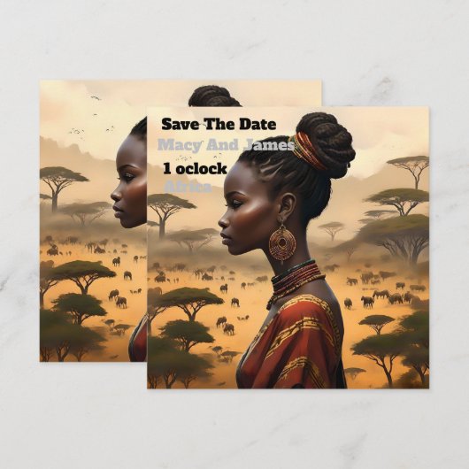 Tribal vrouw kijken over haar Afrikaanse landschap Save The Date (Voorkant / Achterkant)