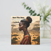 Tribal vrouw kijken over haar Afrikaanse landschap Save The Date (Staand voorkant)