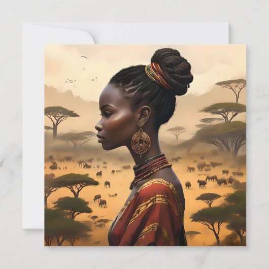 Tribal vrouw kijken over haar Afrikaanse landschap Save The Date (Achterkant)