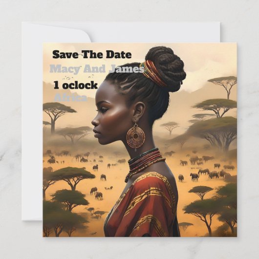Tribal vrouw kijken over haar Afrikaanse landschap Save The Date (Voorkant)
