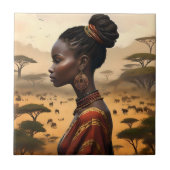 Tribal vrouw kijken over haar Afrikaanse landschap Tegeltje (Voorkant)