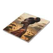 Tribal vrouw kijken over haar Afrikaanse landschap Tegeltje (Zijkant)