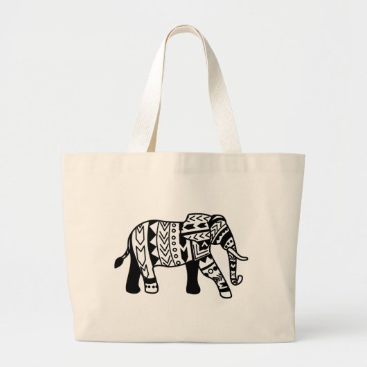 Tribal Walking Elephant Grote Tote Bag (Voorkant)