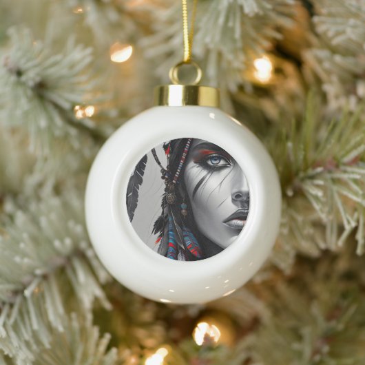 Tribal Warrior Keramische Bal Ornament (Boom)