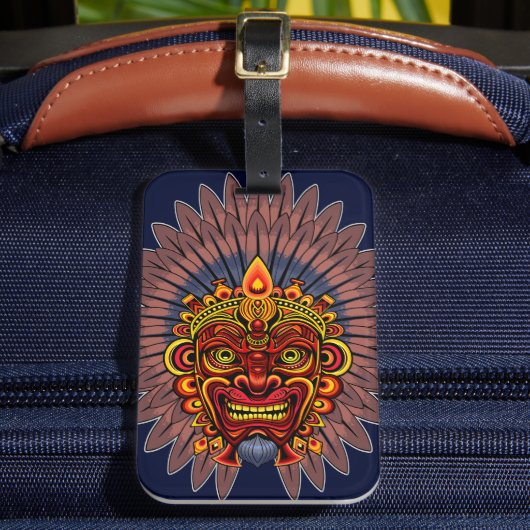 Tribal Warrior King ritueel masker Bagagelabel (Voorkant Insitu 2)