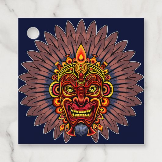 Tribal Warrior King ritueel masker Bedankjes Labels (Voorkant)