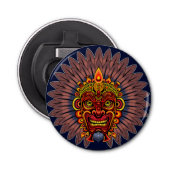Tribal Warrior King ritueel masker Button Flesopener (Voorkant)