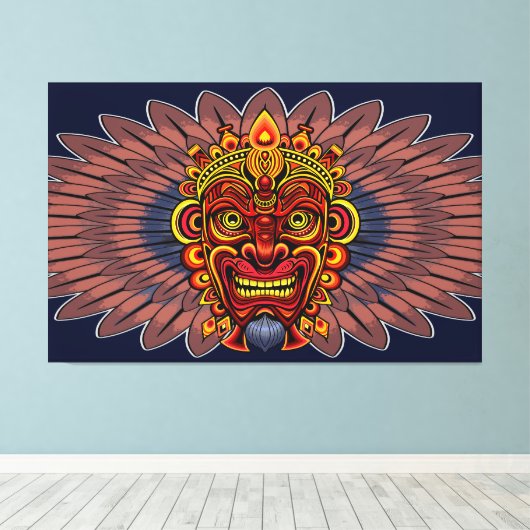 Tribal Warrior King ritueel masker Canvas Afdruk (Insitu (Houten vloer))