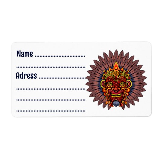 Tribal Warrior King ritueel masker Etiket (Voorkant)