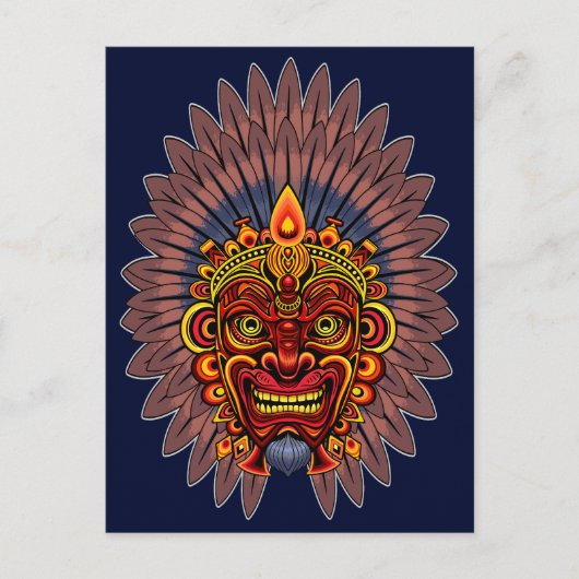 Tribal Warrior King ritueel masker Feestdagenkaart (Voorkant)