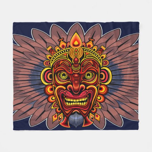 Tribal Warrior King ritueel masker Fleece Deken (Voorkant (Horizontaal))