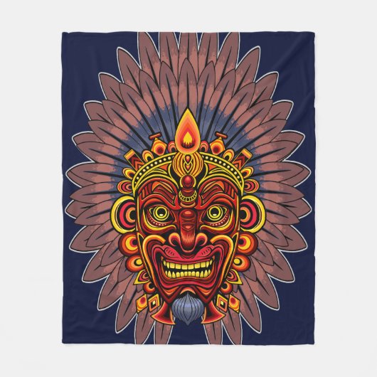 Tribal Warrior King ritueel masker Fleece Deken (Voorkant)
