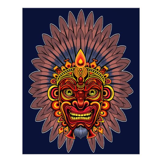 Tribal Warrior King ritueel masker Foto Afdruk (Voorkant)