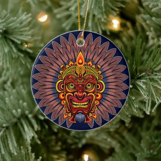 Tribal Warrior King ritueel masker Keramisch Ornament (Boom)