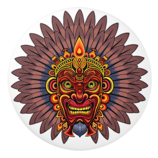 Tribal Warrior King ritueel masker Keramische Knop (Voorkant)