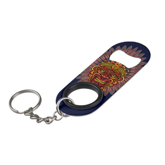 Tribal Warrior King ritueel masker Mini Flessenopener (Voorkant Gekanteld)