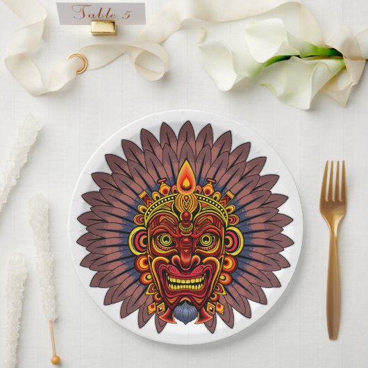 Tribal Warrior King ritueel masker Papieren Bordje (Huwelijk)