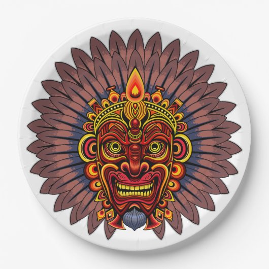 Tribal Warrior King ritueel masker Papieren Bordje (Voorkant)