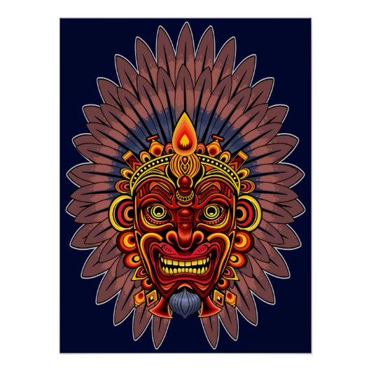 Tribal Warrior King ritueel masker Perfect Poster (Voorkant)