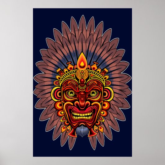 Tribal Warrior King ritueel masker Poster (Voorkant)
