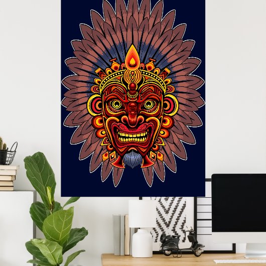 Tribal Warrior King ritueel masker Poster (Thuiskantoor)