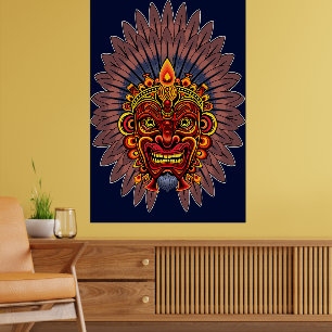 Tribal Warrior King ritueel masker Poster