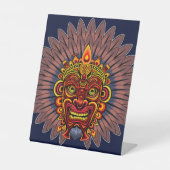 Tribal Warrior King ritueel masker Reclamebord Met Voetstuk (Voorkant)