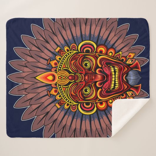 Tribal Warrior King ritueel masker Sherpa Deken (Voorkant (horizontaal))