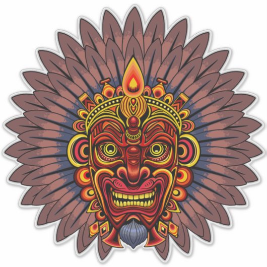 Tribal Warrior King ritueel masker Sticker (Voorkant)