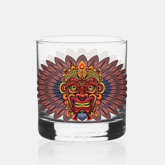 Tribal Warrior King ritueel masker Whisky Glas (Voorkant)