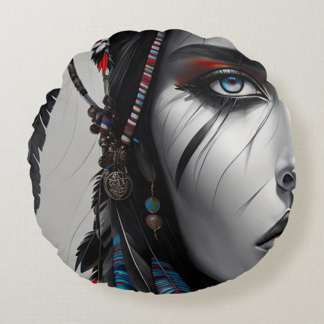 Tribal Warrior Rond Kussen (Voorkant)
