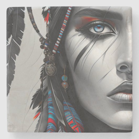 Tribal Warrior Stenen Onderzetter (Voorkant)