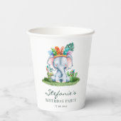 Tribal Waterverf Elephant Safari Thema Verjaardag Papieren Bekers (Achterkant)