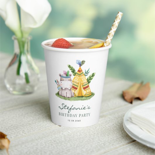 Tribal Waterverf Hippo Safari Thema Verjaardag Papieren Bekers (Insitu)