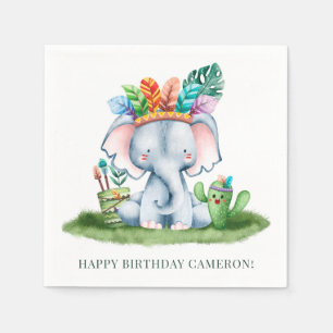 Tribal Waterverf Olifant Safari Happy Birthday Servet