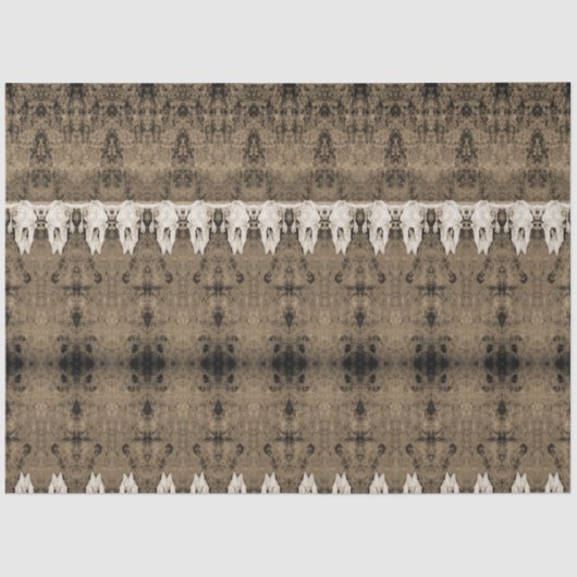 Tribal Western Pattern Sepia Bull Koe Schedel Tissuepapier (Voorkant)
