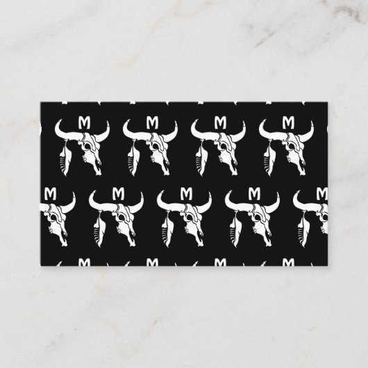 Tribal White Longhorn Bull Skull w White Feather Visitekaartje (Voorkant)