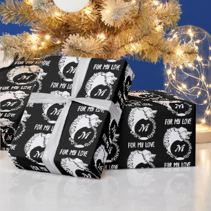 Tribal White Wolf Head Silhouette Laurel Monogram Cadeaupapier