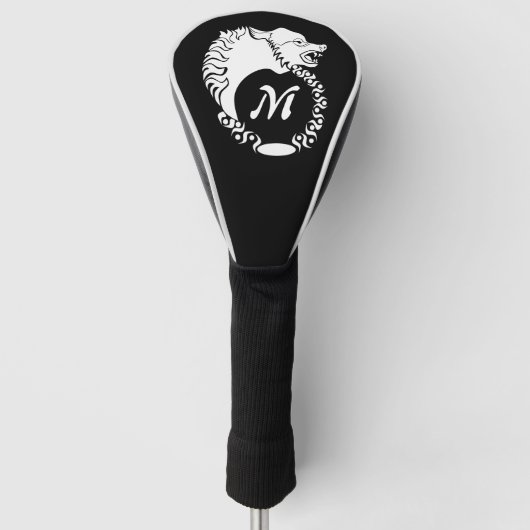 Tribal White Wolf Head Silhouette Laurel Monogram Golfheadcover (Voorkant)