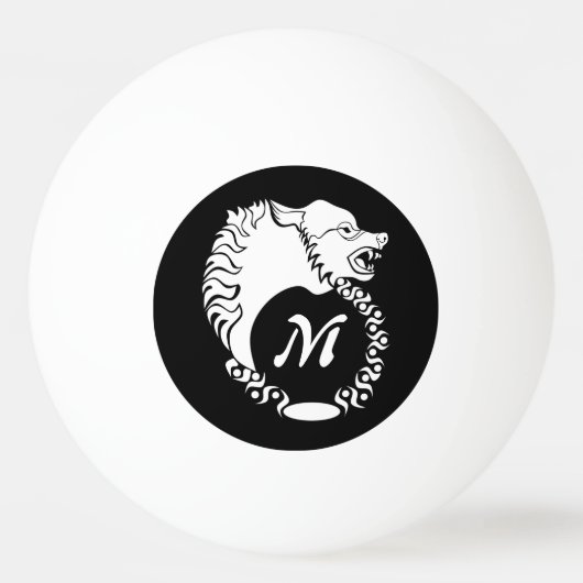 Tribal White Wolf Head Silhouette Laurel Monogram Pingpongbal (Achterkant)