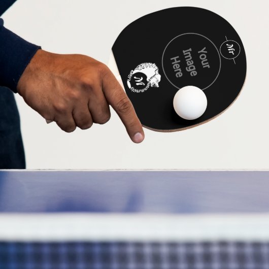 Tribal White Wolf Head Silhouette Laurel Monogram Tafeltennisbatje (Insitu)