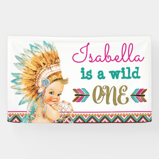 Tribal Wild One Birthday Banner 1e verjaardag (Horizontaal)
